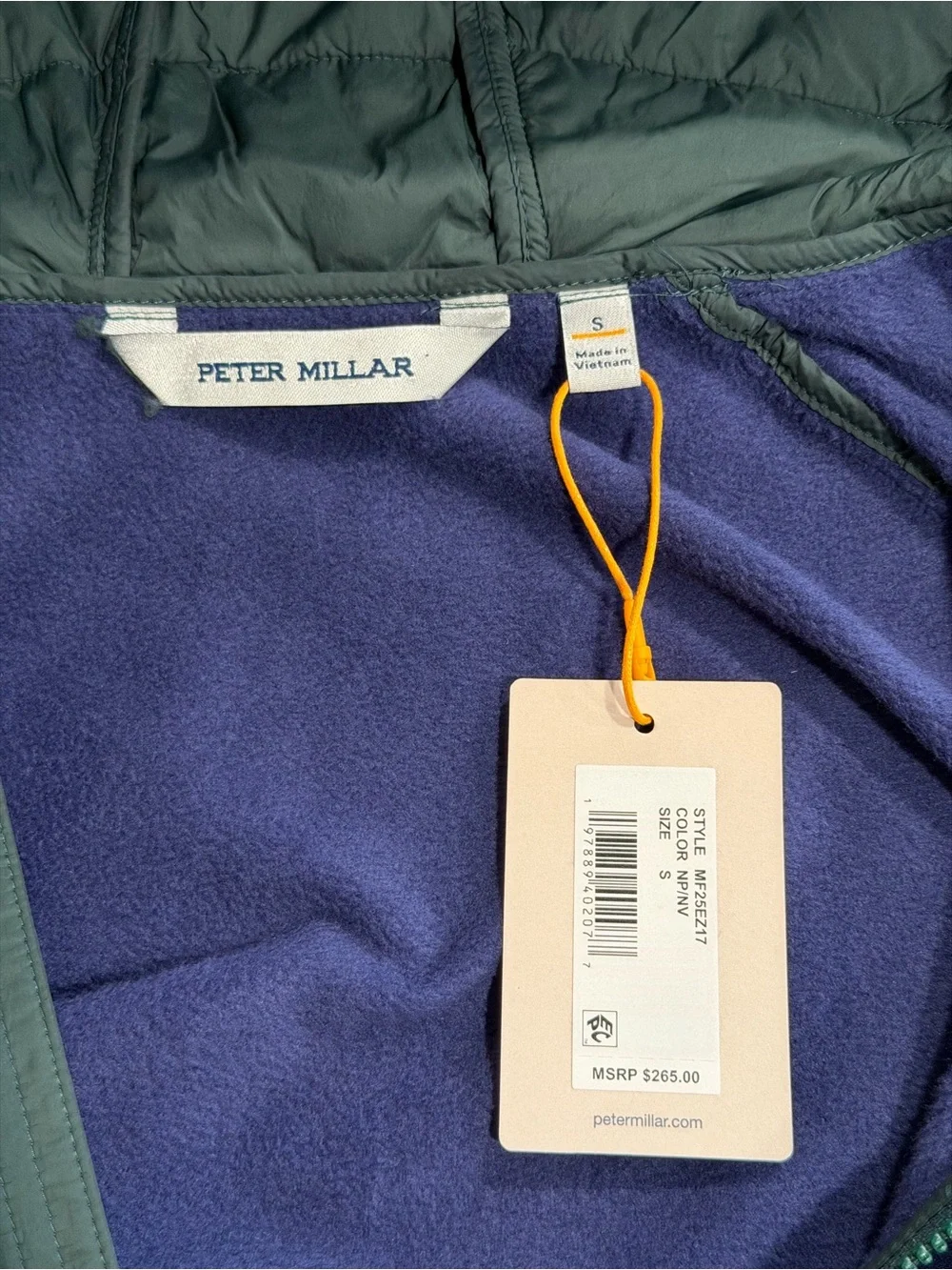 NWT Peter Millar Apex Hybrid Hoodie Jacket Nordic Pine Navy (Small)